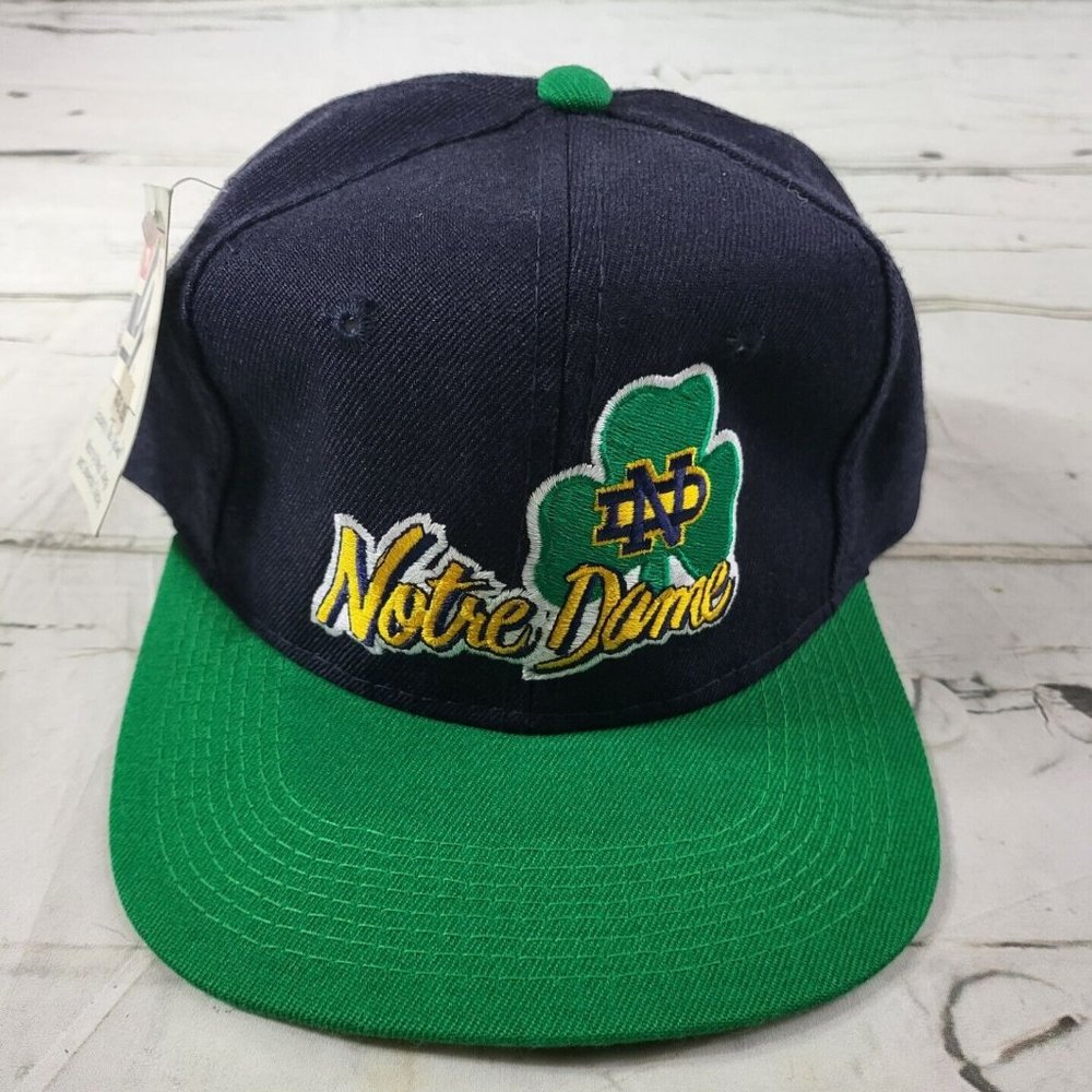 Vintage 90's Notre Dame Fighting Irish - The Game - Navy/Green Snapback Hat NWT